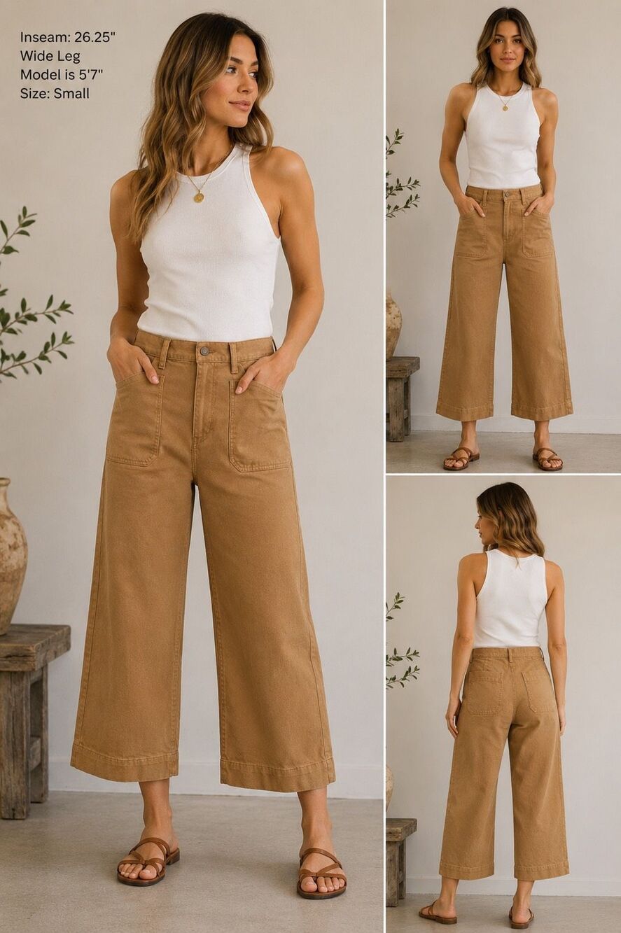Banana Republic Petite Wide Leg High Rise Cropped Jeans Tan Utility Pants 31/12